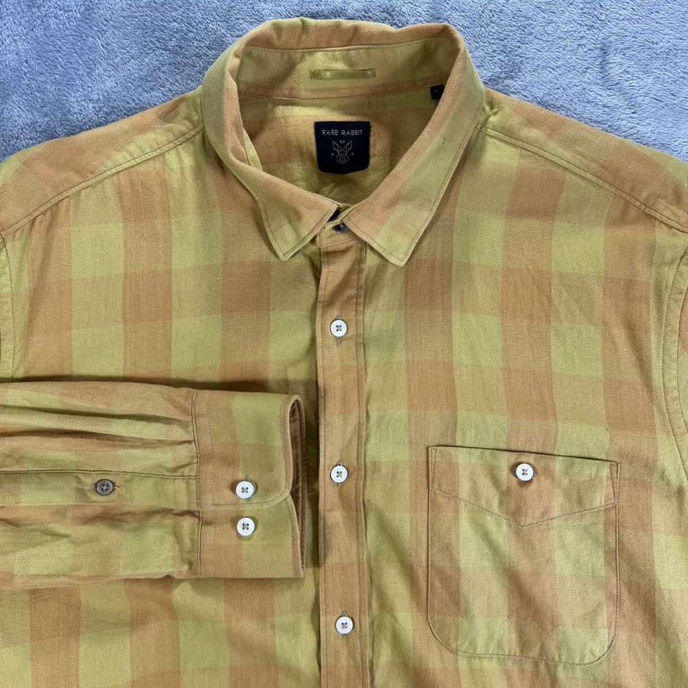 RARE RABBIT Button Down Shirt Mens Large Yellow Orange Plaid Cotton‎ Connect